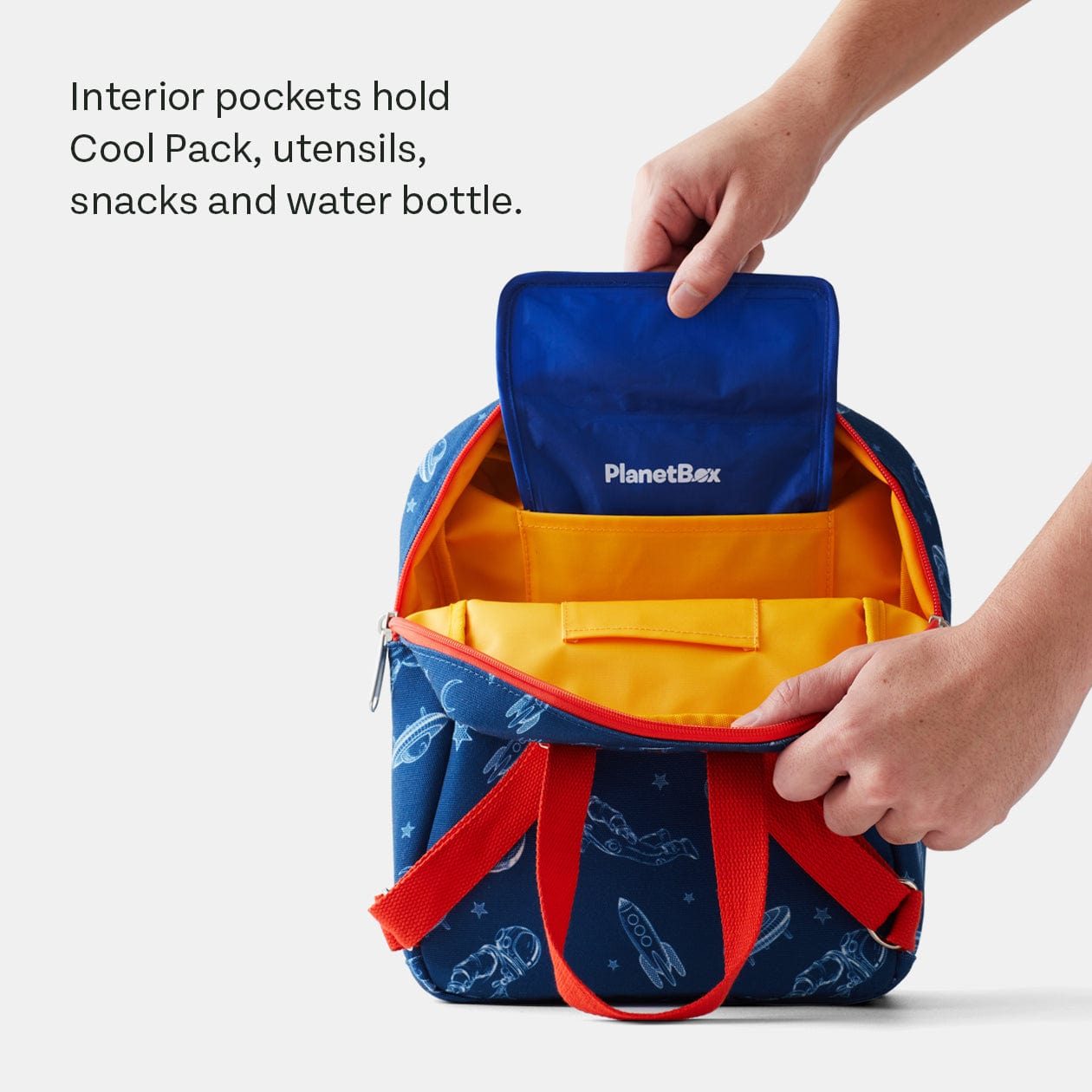 Image demonstrating where to place a cold pack in the lunch tote.